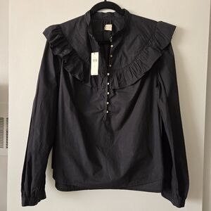 NWT Anthropologie x LA VIE by Rebecca Taylor Black Ruffle Collar Blouse